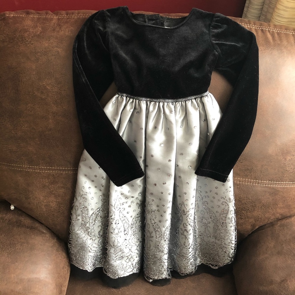 Girls Silver and Black Holiday Dress
